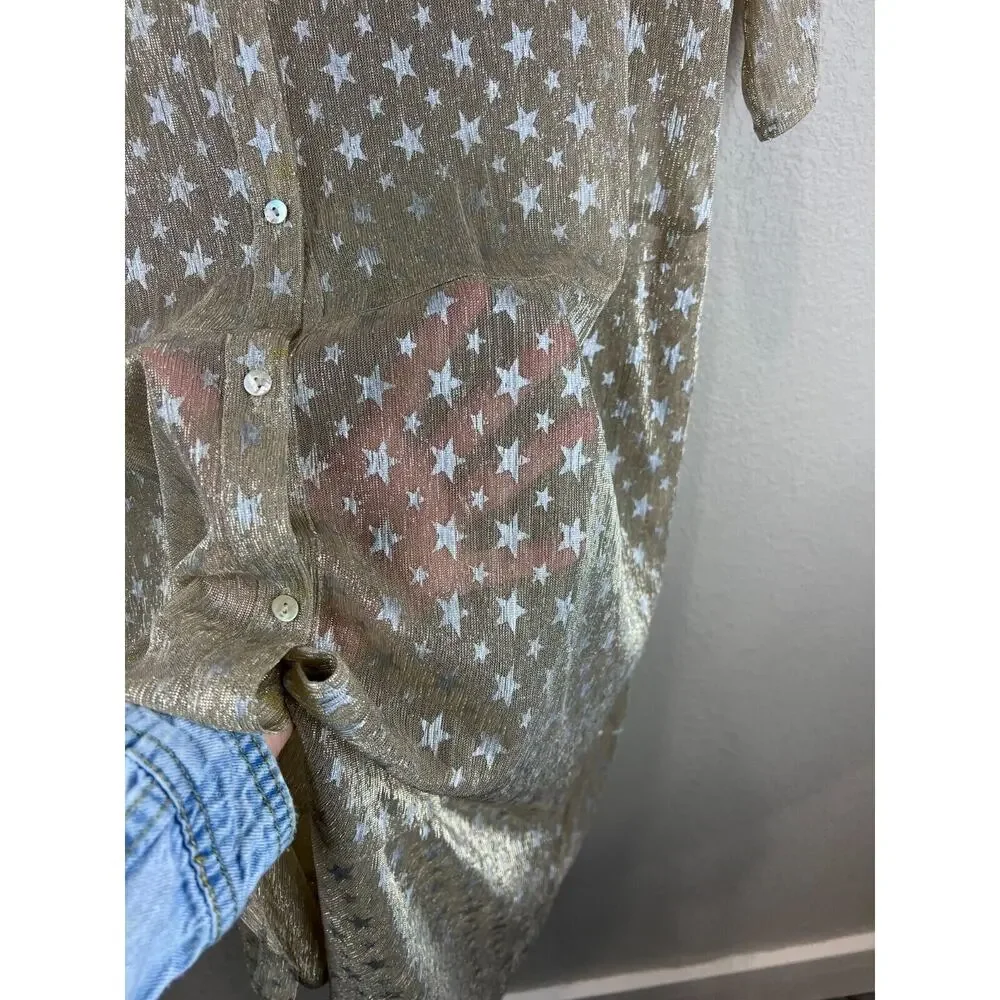 Coop Trelise Cooper Sheer Cardigan S Star Gold Metallic Long Sleeve Shimmer‎